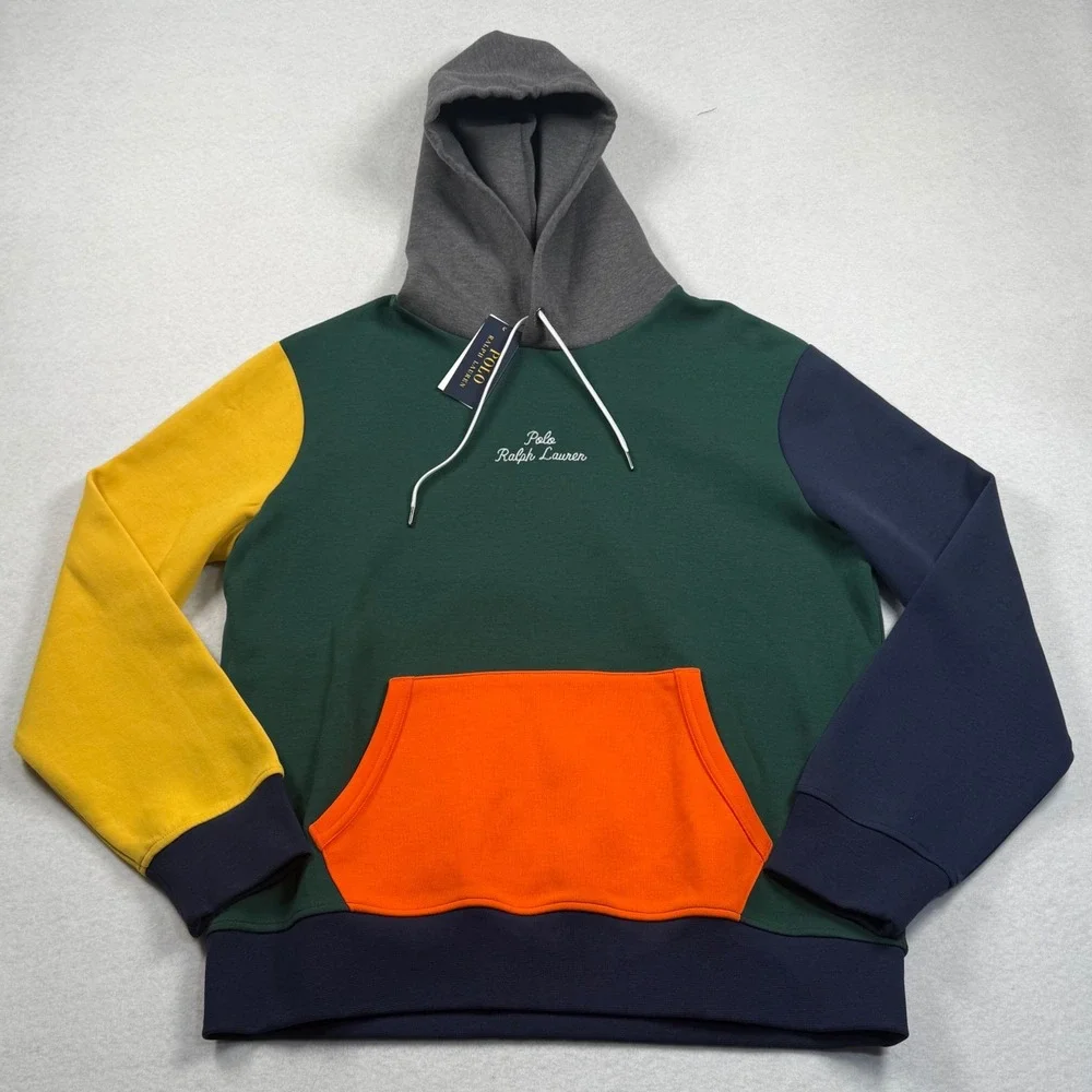 Polo Ralph Lauren Logo Color Blocked Double Knit Hoodie Men Large Multicolor New